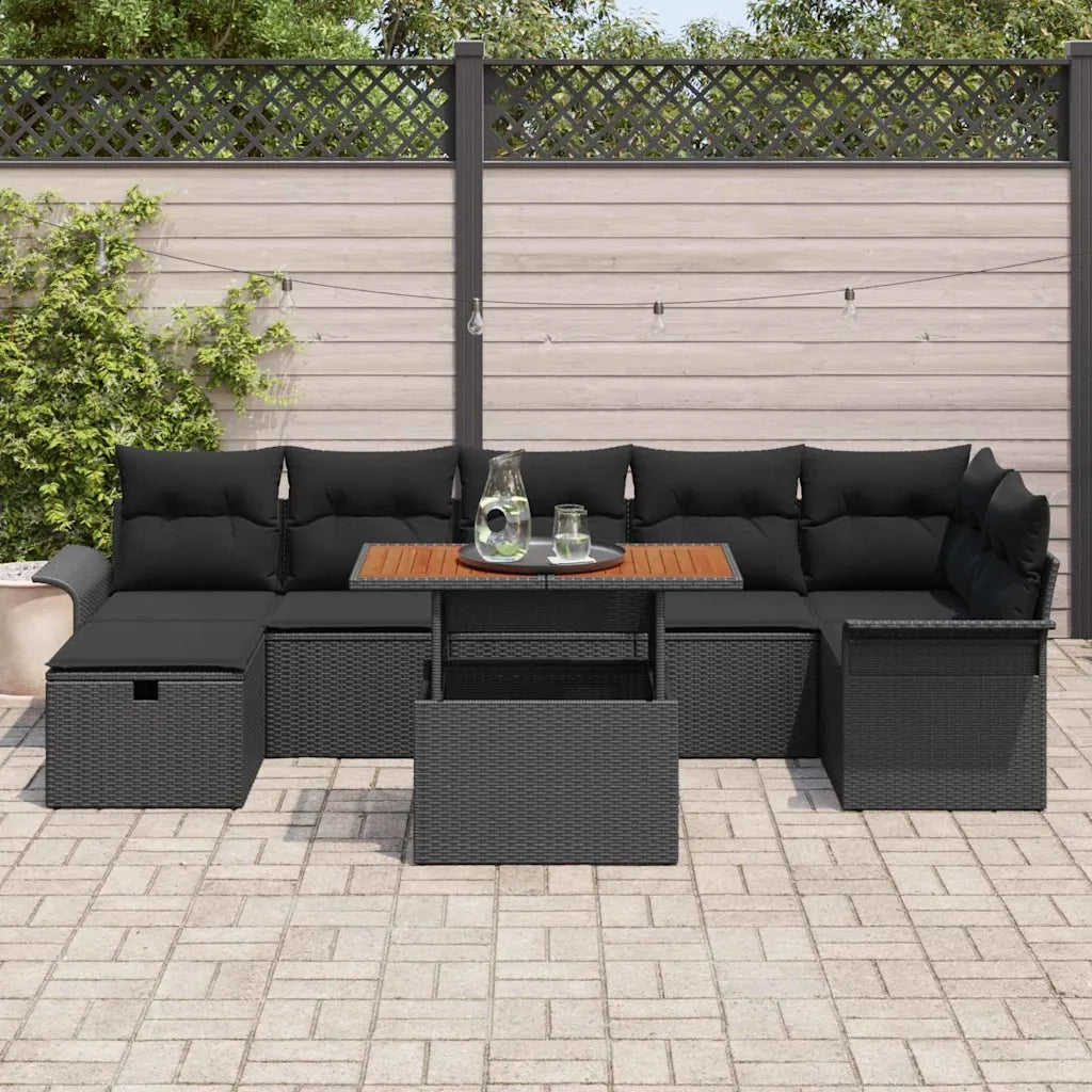 Set Divano da Giardino con cuscino 8 pcs Nero polyrattan 3359922