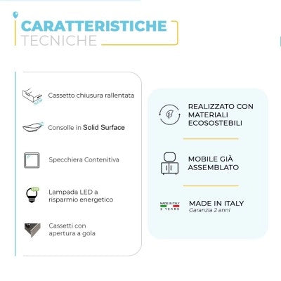 Mobile bagno sospeso 100 cm grigio cemento con cassetti e vani a giorno completo di lavabo a destra e specchio contenitore Master