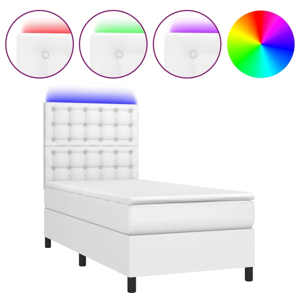 Giroletto Molle con Materasso e LED Bianco 90x200 cm Similpelle