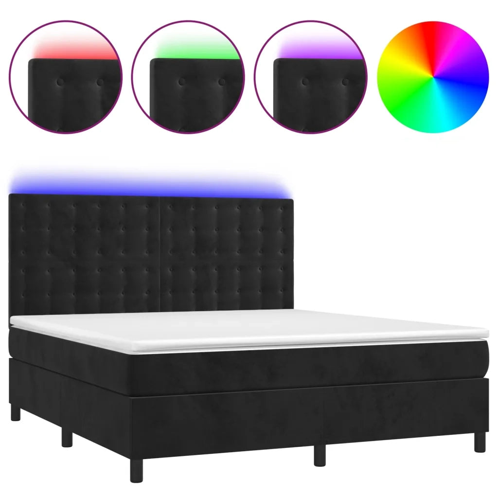 Letto a Molle con Materasso e LED Nero 180x200 cm in Velluto 3136379