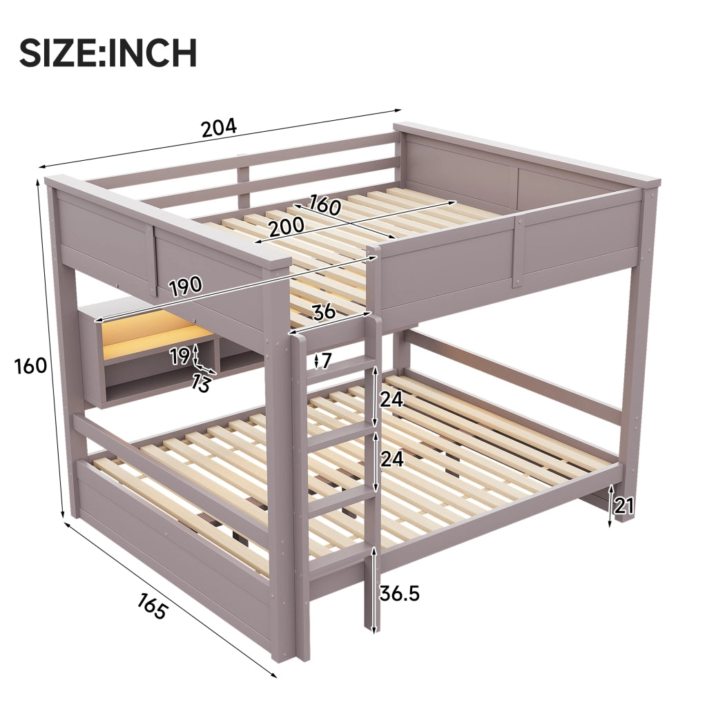 Letto a castello 160x200 cm con armadi contenitore e luce LED, Marrone