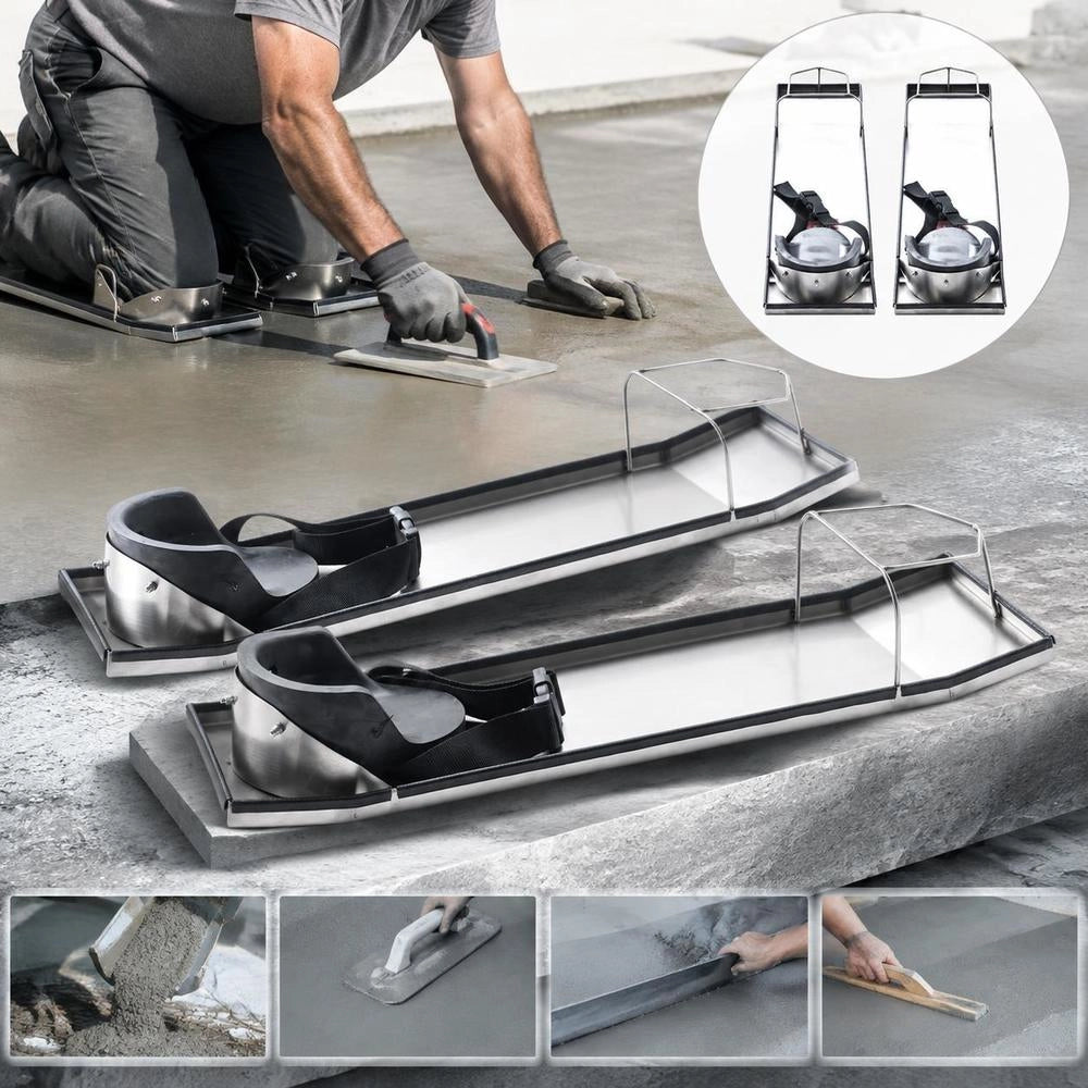 Concrete Knee Boards, 70 X 20 Cm, Sliding Knee Boards, Stainless Steel Knee Board, Concrete Gliders, 2 Pairs Of Movable Sliders With Concrete Knee Pads And Board Straps For Cement And Concrete Processing