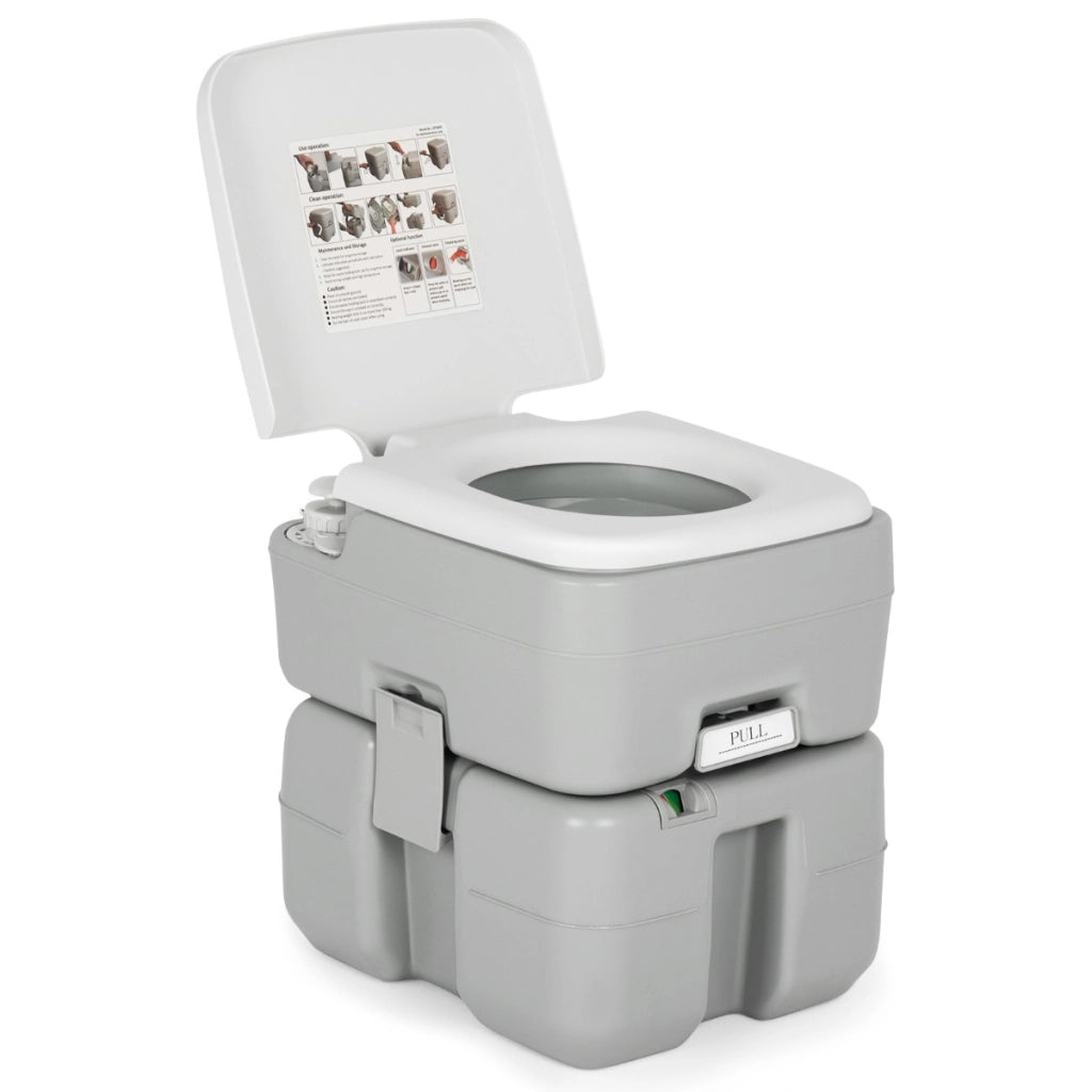 WC portatile con 20 L di serbatoio acque reflue e ??indicatore di livello, Bagno da campeggio per adulti e bambini Grigio