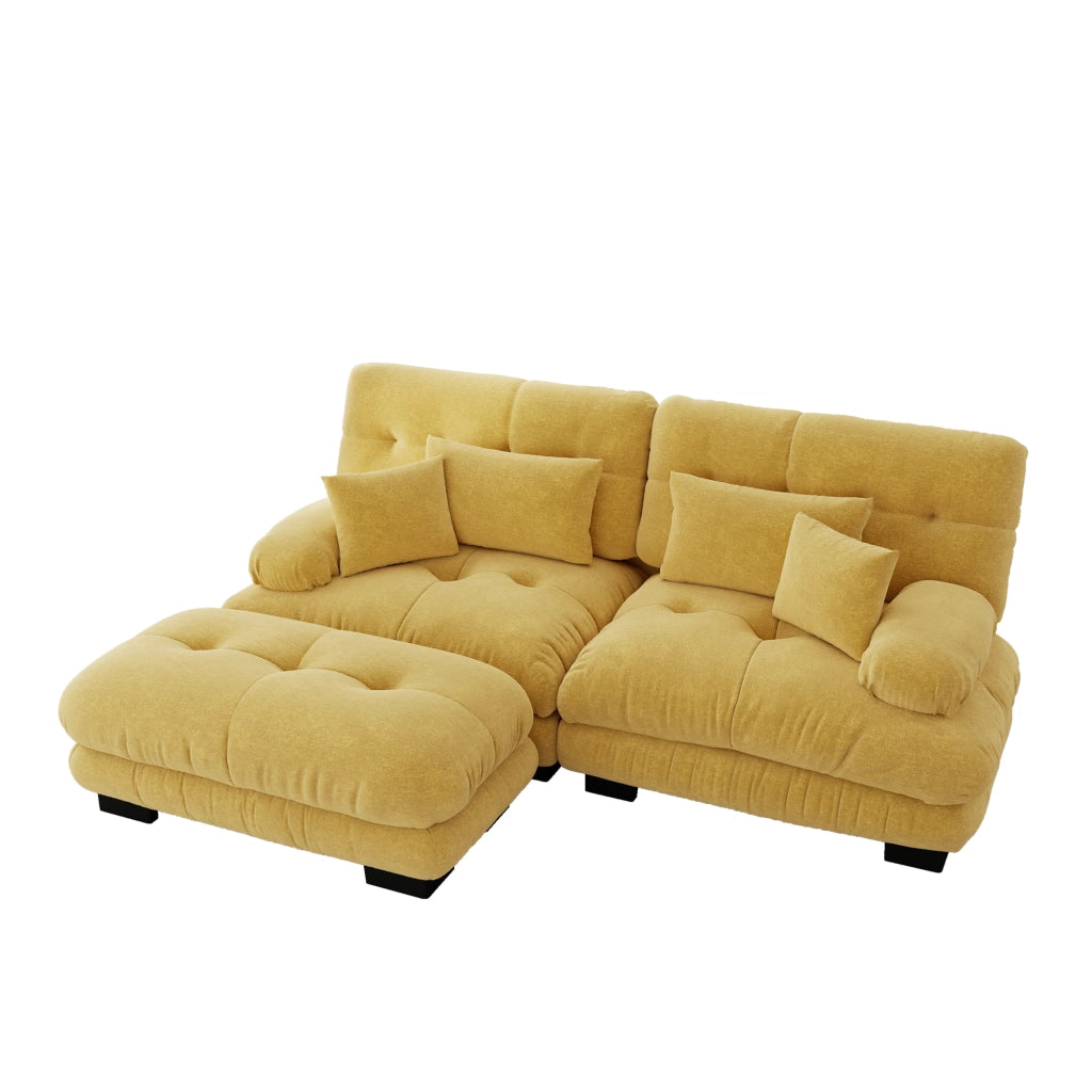 Divano Angolare Chenille 3 Posti con Ottoman e Cuscini ¨C Xylo ¨C Giallo