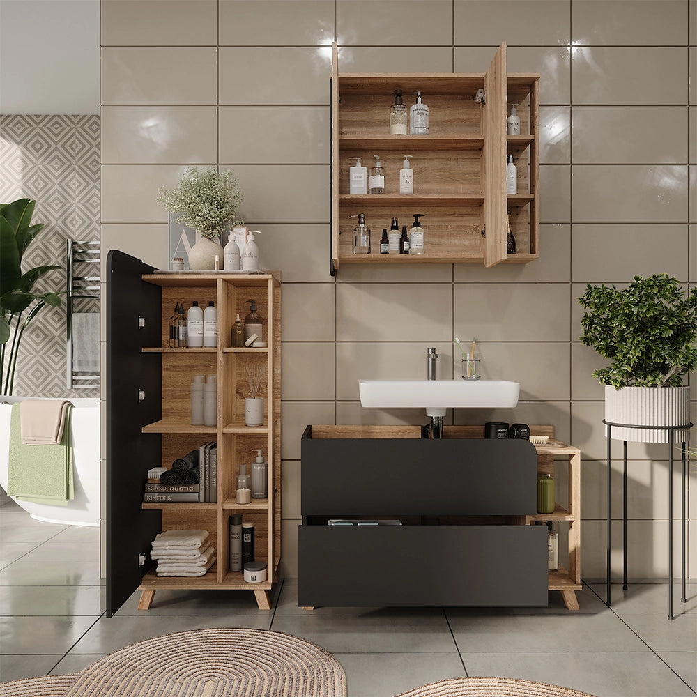 Vicco Set di mobili da bagno Sonoma/antracite 3 parti