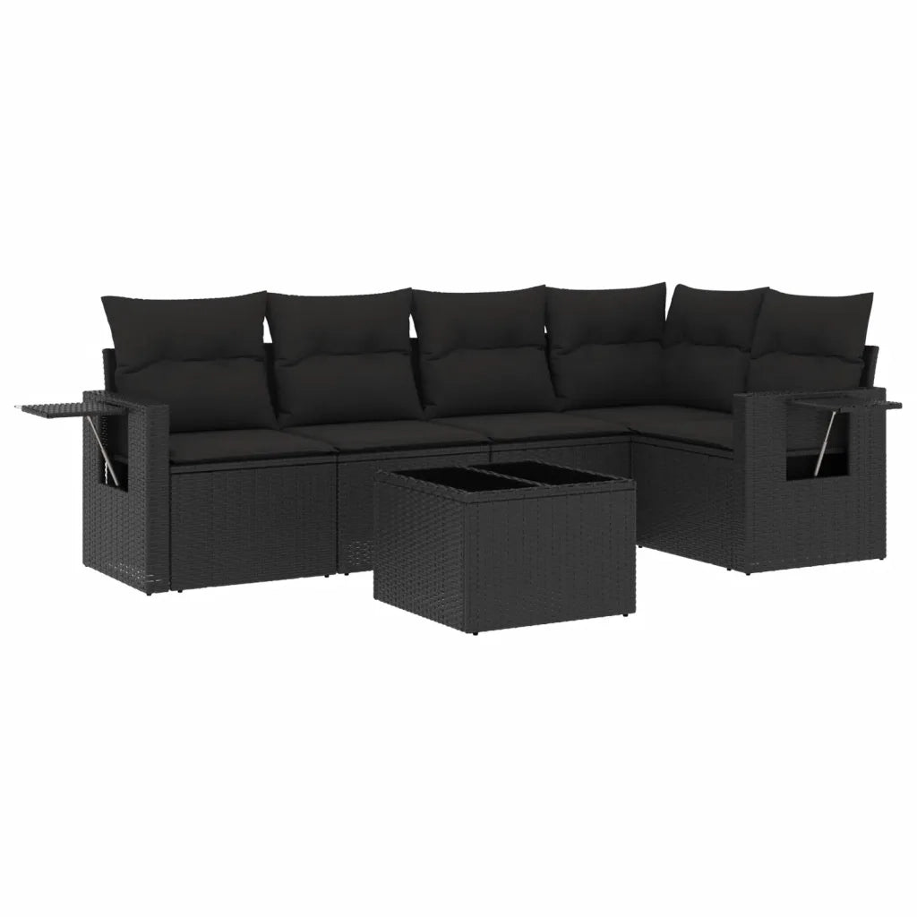 Set Divano da Giardino 6 pz con Cuscini Nero in Polyrattan