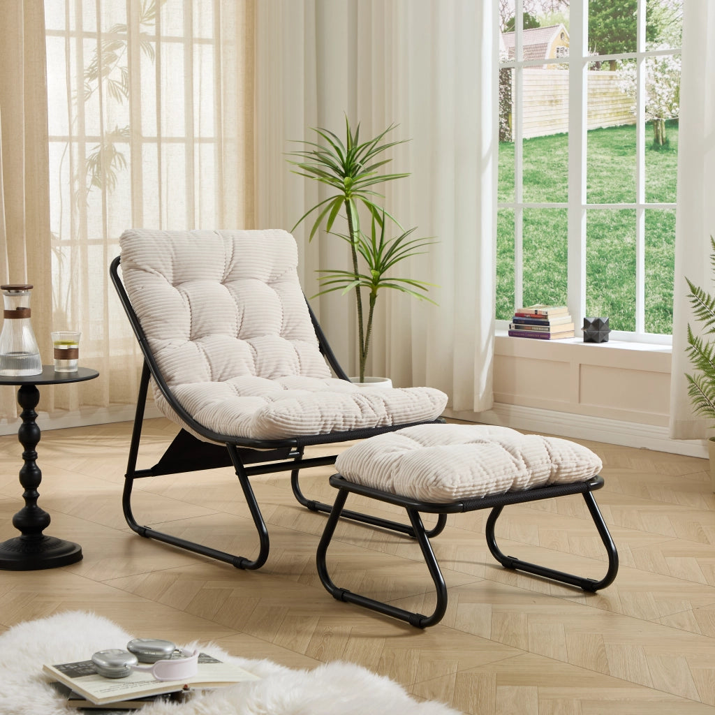 SEDIA Lounge da esterno con pouf 65x78x86 cm acciaio bianco