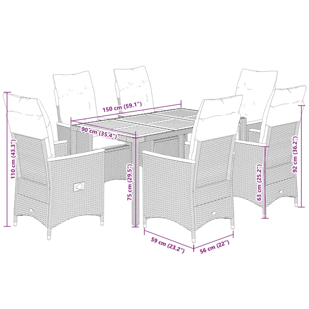 Set da Pranzo da Giardino 7 pz con Cuscini in Polyrattan Grigio 3276847