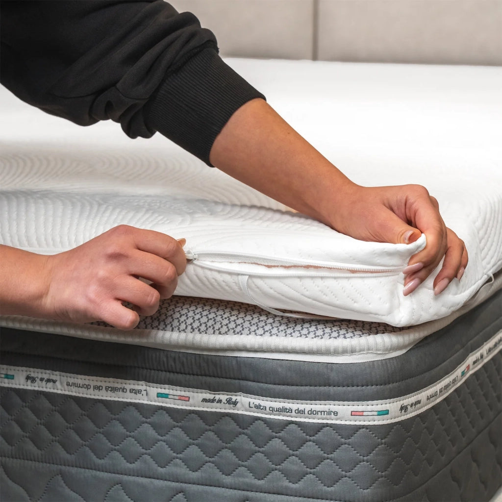 Topper Memory Foam 140x200 - alto 7 cm, a portanza differenziata, sfoderabile | One H7