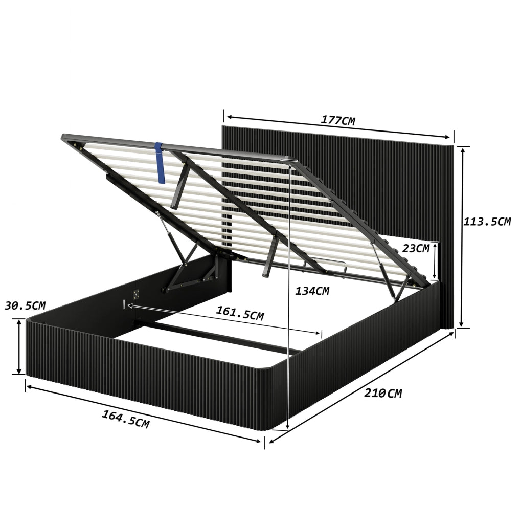 Letto contenitore 160x200 cm nero con sollevamento idraulico