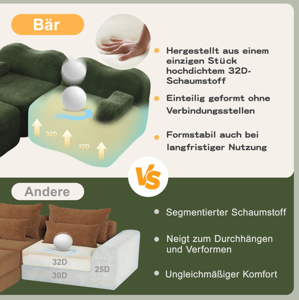Divano modulare in velluto verde con pouf abbinabile