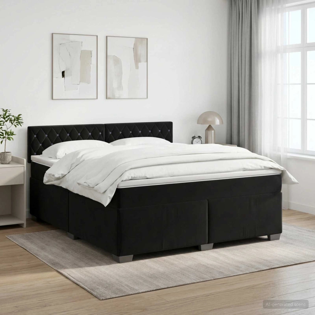 Letto box spring con materasso Nero 140 x 190 cm Velluto 3450706