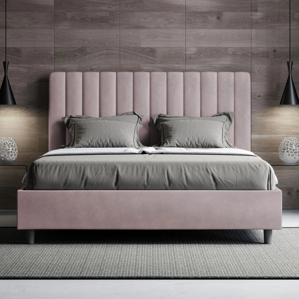 Letto 1 Piazza E Mezzo 130x190 cm con Rete Imbottito in Microfibra Agueda Glicine