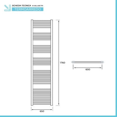 Termoarredo scaldasalviette bianco 65x180 interasse 60 cm