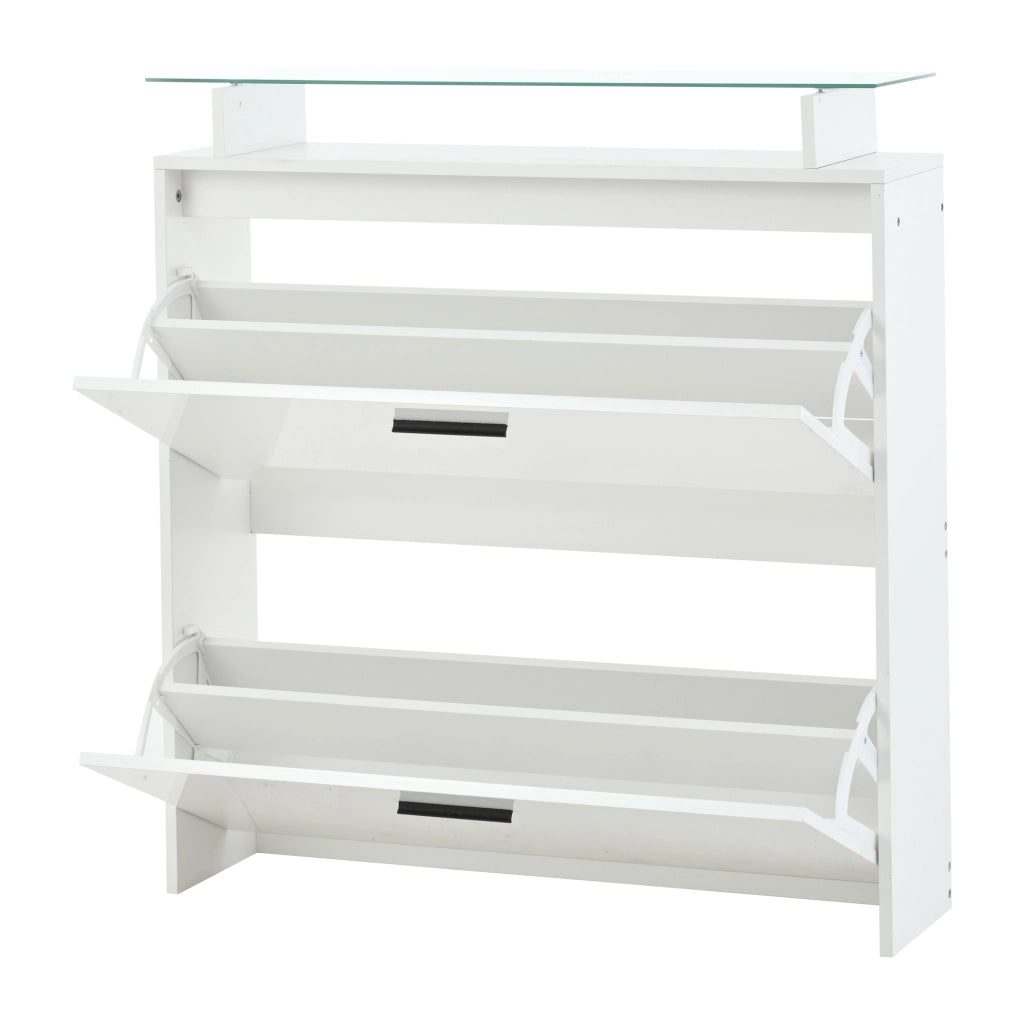Set Mobili Ingresso 4 Pezzi Scarpiera Bianco Lucido Specchio e Appendiabiti