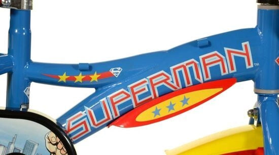 Bicicletta per bambini SUPERMAN 16 Pollici, adatta a bambini tra i 5 e i 7 anni, per altezza tra 105 e 135 cm, con borraccia