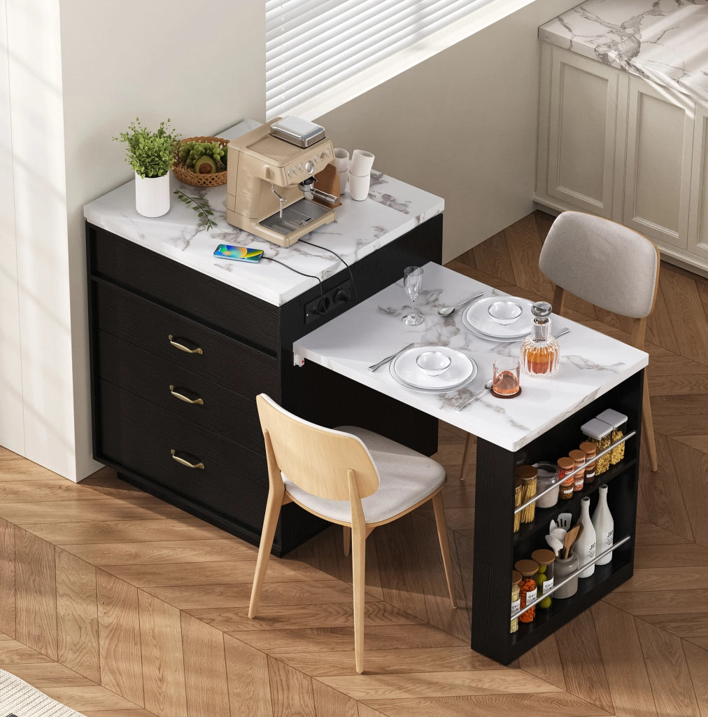 Tavolo da cucina allungabile nero con LED, prese e ruote