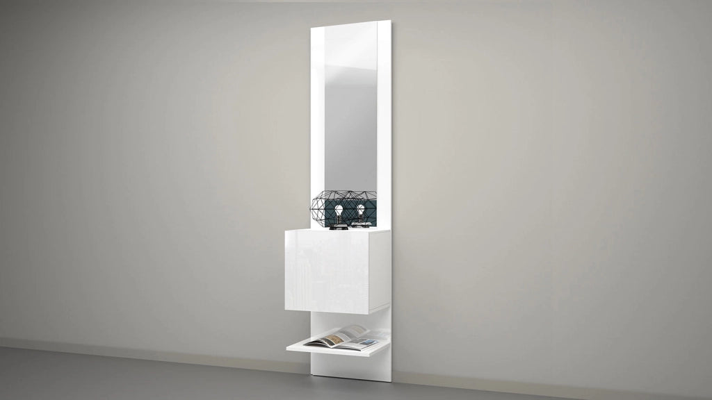 Mobile Ingresso Specchio e Armadietto 45x35x191 cm Kompact Bianco Lucido