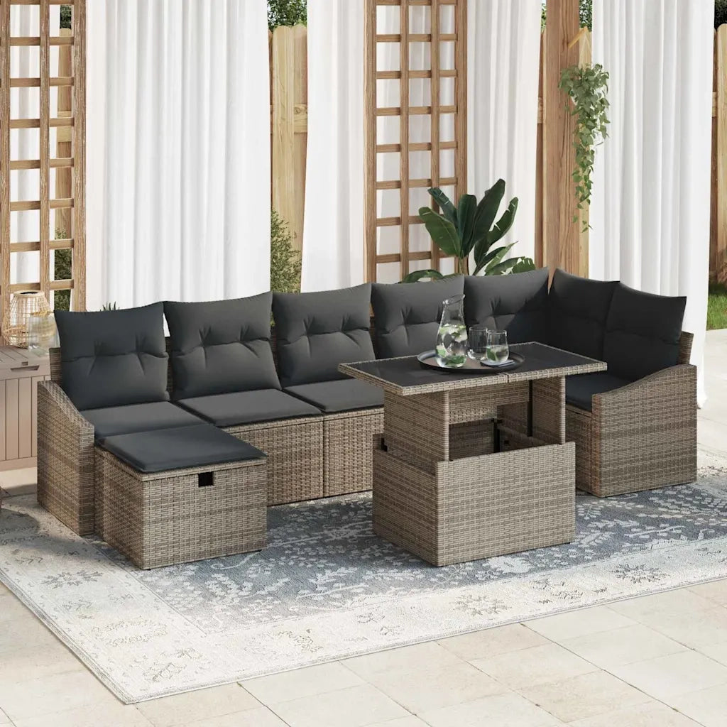 Set Divano da Giardino con cuscino 8 pcs Grigio Poly Rattan 3359846
