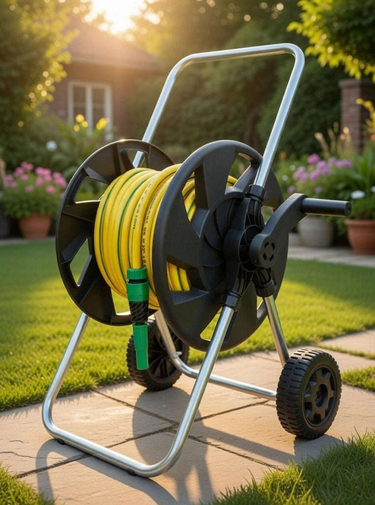 Carrello Avvolgitubo Manuale in Acciaio con Tubo 25 mt e Accessori Agrati Nero