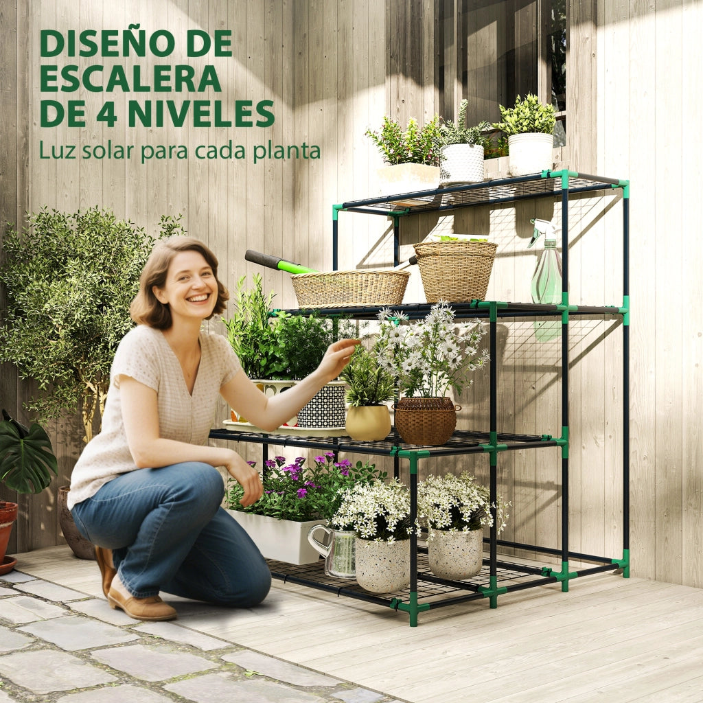 Supporto per Piante a 4 Livelli Scala ¨C Minimal ¨C Verde Struttura Metallo