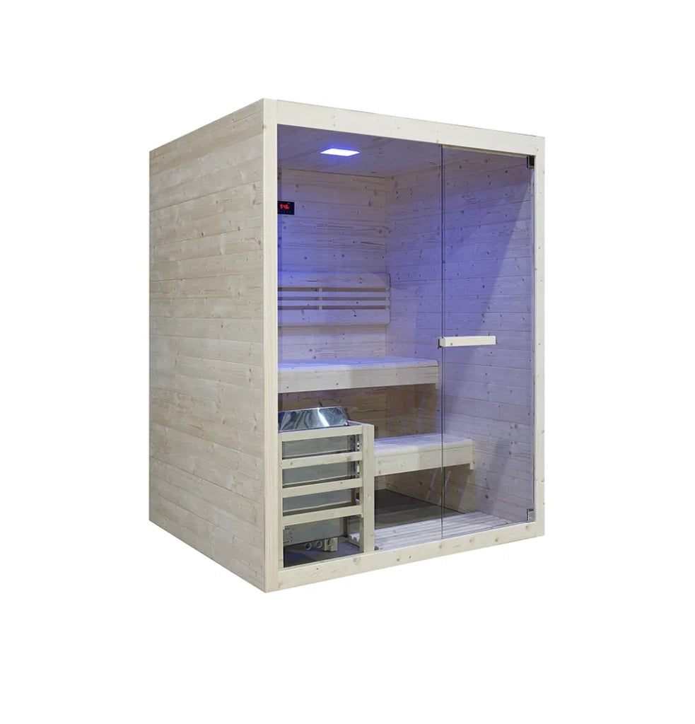 Sauna finlandese da interno 2-3 persone 150x120cm h200 in legno di abete | Nirva