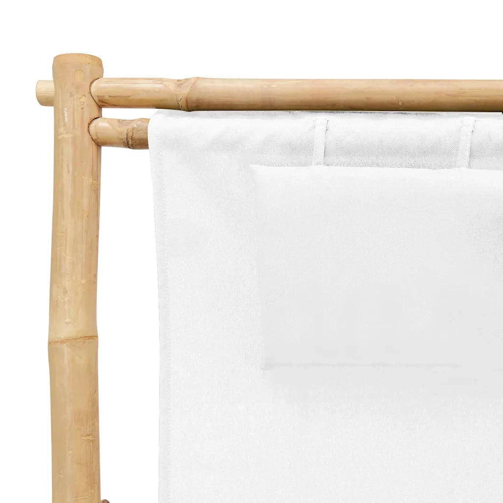 Sedia a Sdraio in Bambù e Tela Bianco Crema 318594