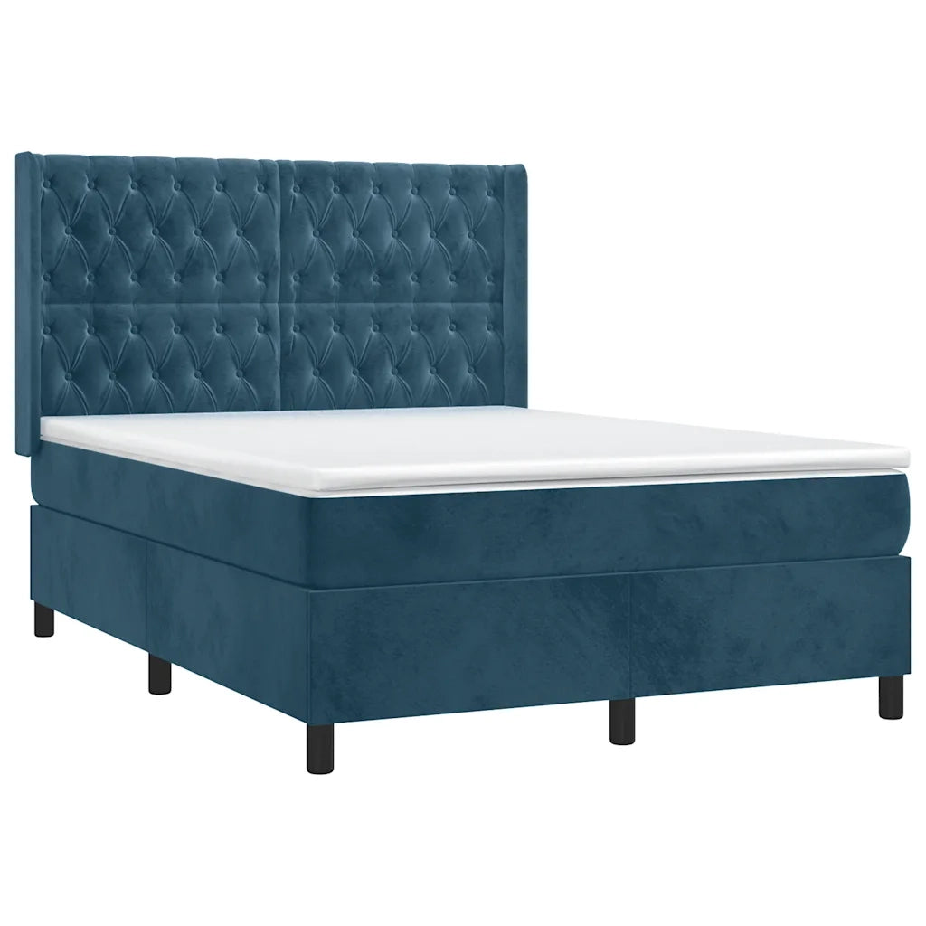 Letto a Molle con Materasso e LED Blu Scuro 140x200 cm 3139749