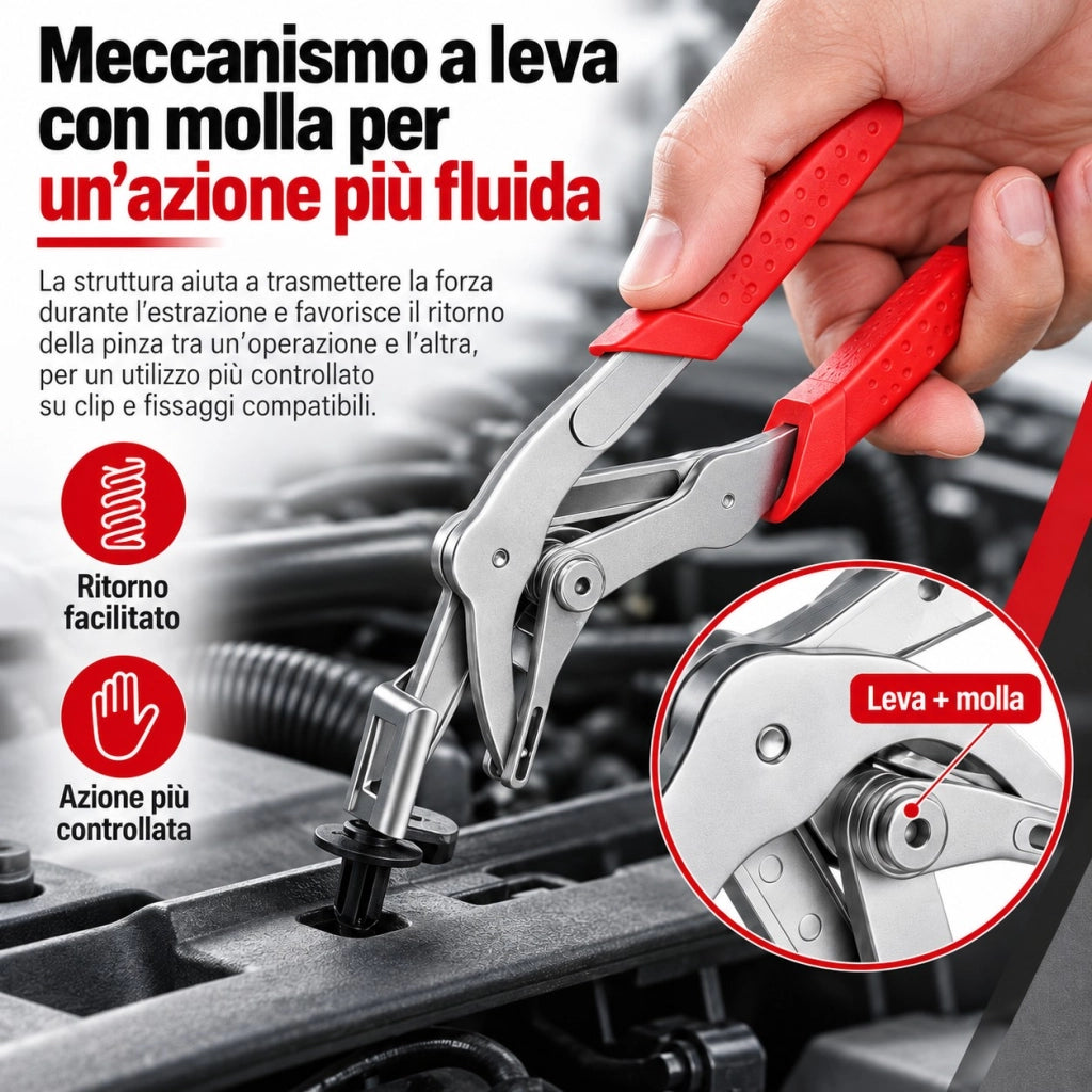 Pinza Rimozione Clip Fissaggi Bottoni Pannelli Auto 16,5cm Molla e 4 Punte 07878