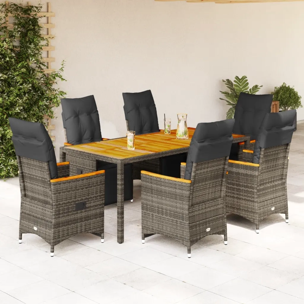Set Bistrò da Giardino 7 pz con Cuscini in Polyrattan Grigio 3276971