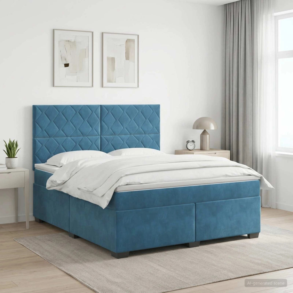 Letto box spring con materasso Blu 160 x 200 cm Velluto 3453684
