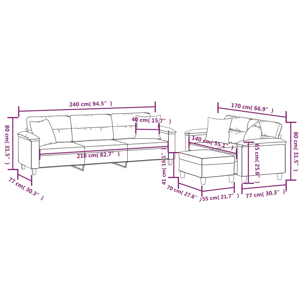 Set Divani 3 pz con Cuscini Grigio Scuro in Tessuto Microfibra 3154039