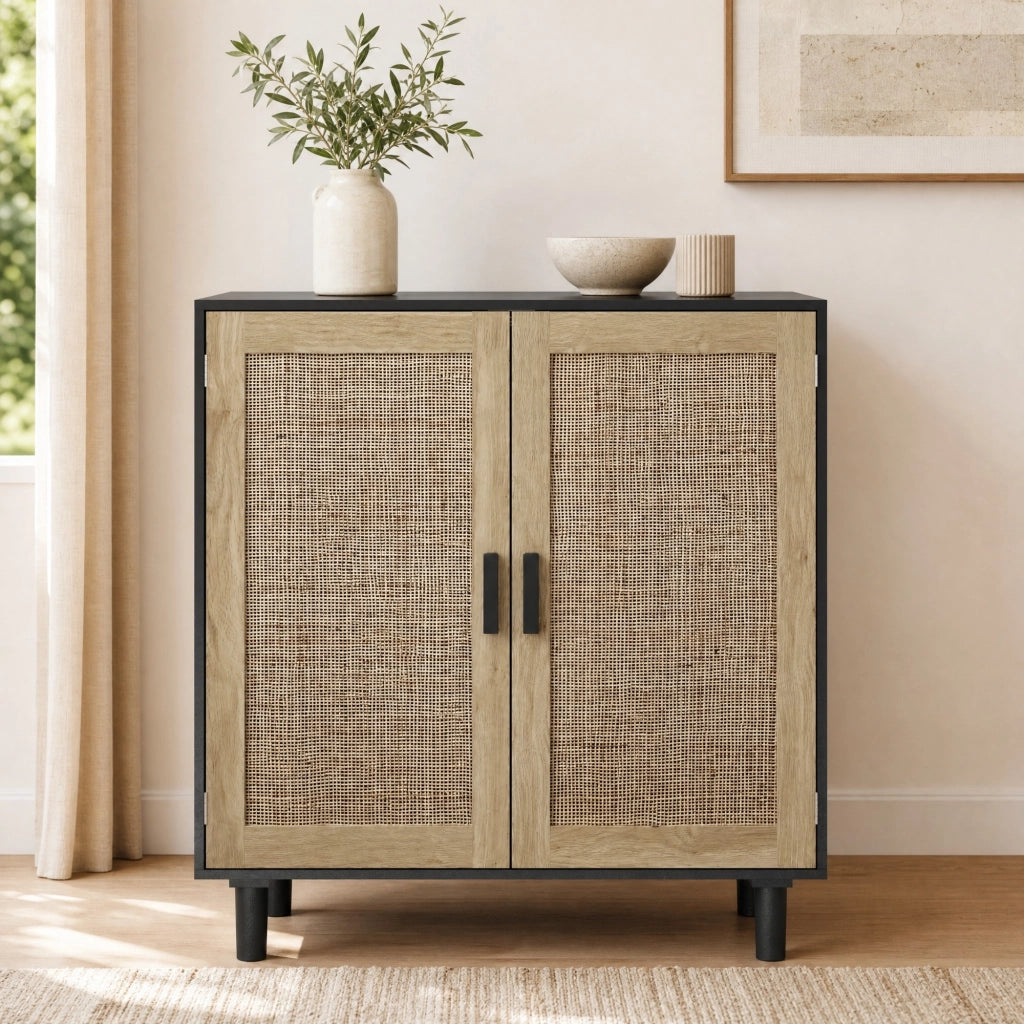 Mobile contenitore a 2 ante con ripiani aperti; MDF; 80x40x88 cm; nero