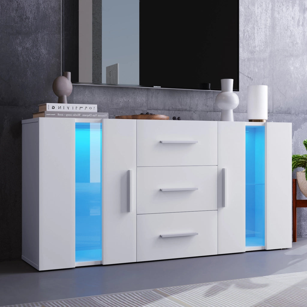 Credenza moderna con LED e USB 140x35x70 cm; bianco