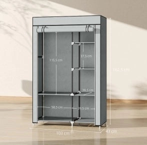 Armadio in tessuto grigio 103 x 43 x 162,5 cm con asta e 6 ripiani
