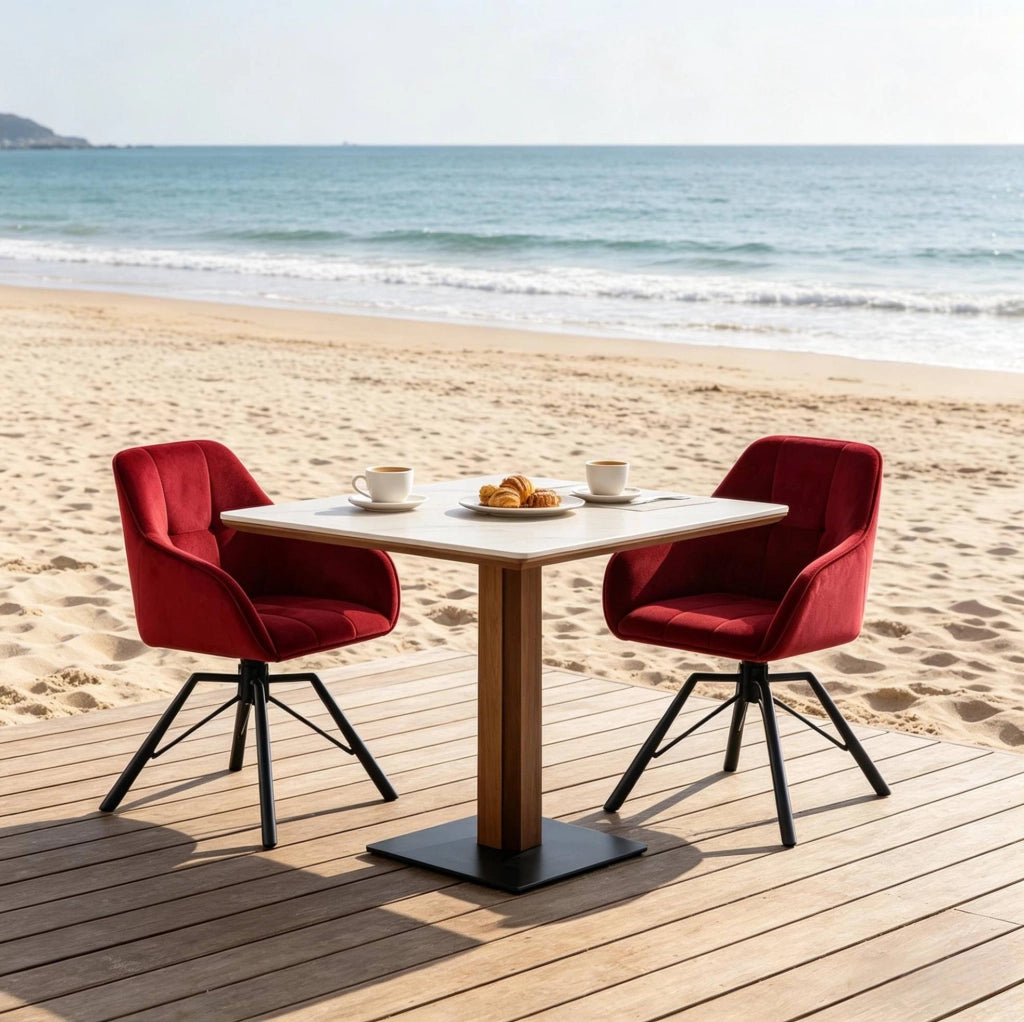 SEDIA girevole 360° con braccioli velluto rosso vino Set da 2 pezzi