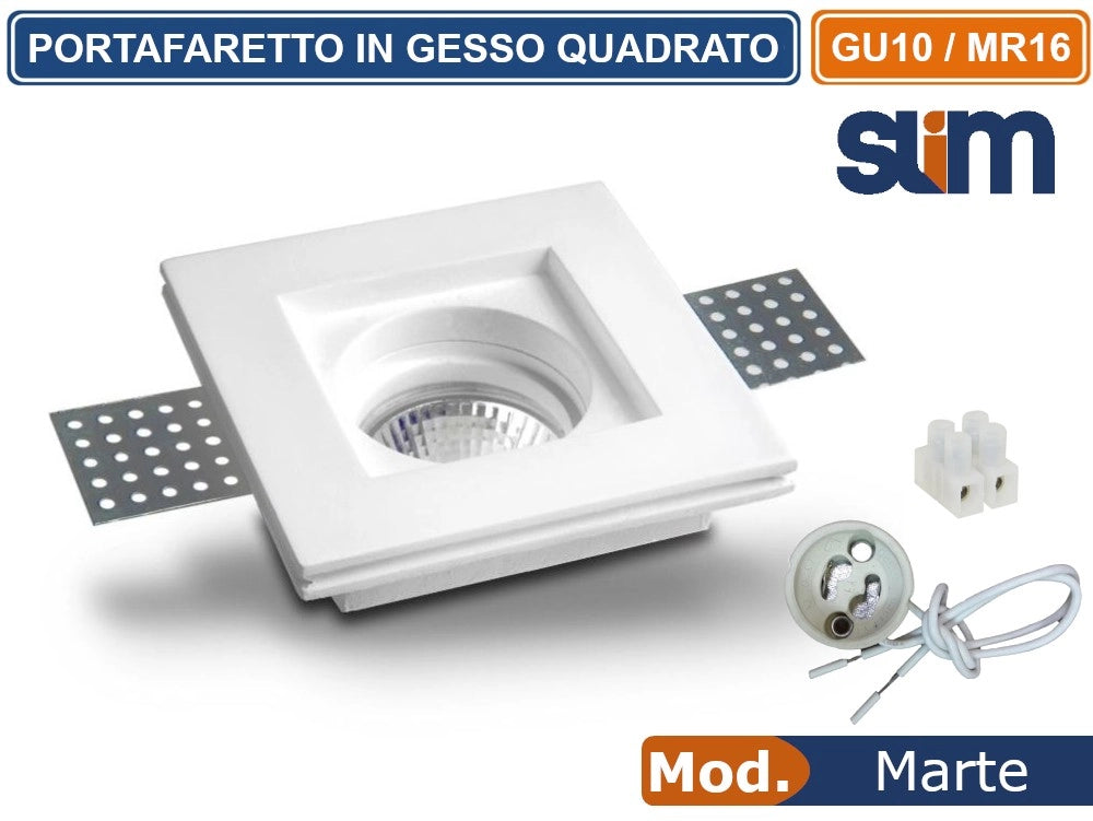 PORTAFARETTO QUADRATO SLIM DA INCASSO IN GESSO VRNICIABILE PER LAMPADINE GU10 MR16