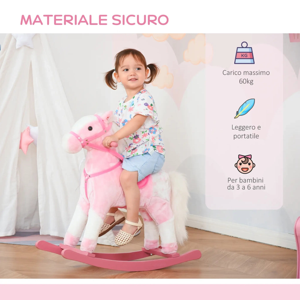 Cavallo a Dondolo per Bambine con Suoni Rosa