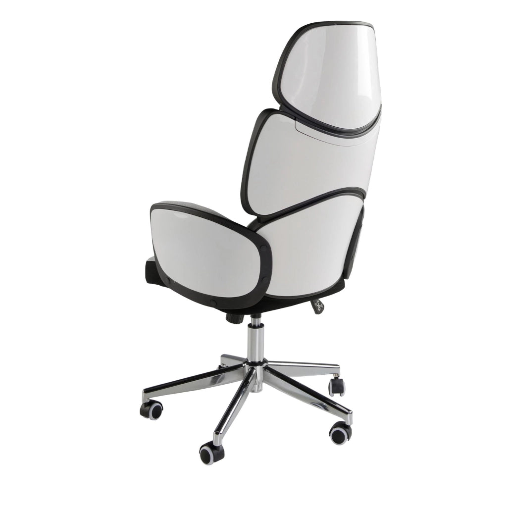 Sedia girevole da ufficio in tessuto grigio chiaro e pvc bianco lucido