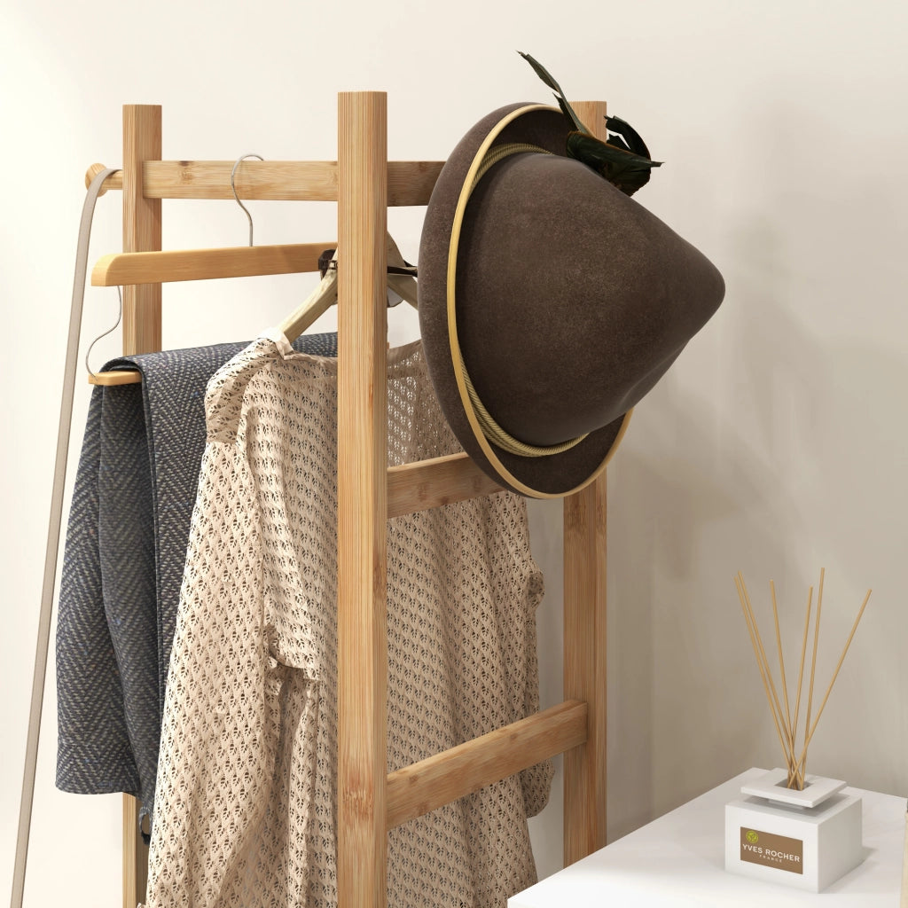 Appendiabiti in Bamb¨´ con Ripiani, Tringa e 4 Barre Laterali ¨C Minimal ¨C Legno