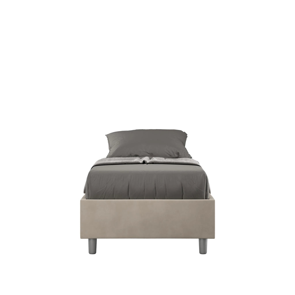 Letto Singolo Sommier 100x210 cm con Rete e Contenitore Azelia Sabbia