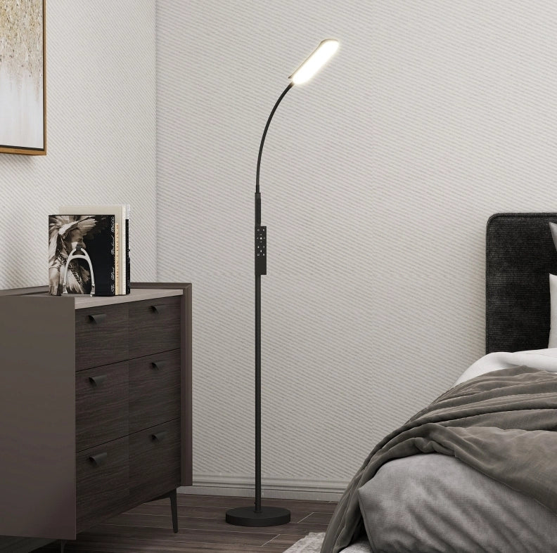 Lampada da Terra LED Dimmerabile con Telecomando e Controllo Touch, Collo d'Oca Regolabile a 360°, Timer 1 Ora, Funzione Memory, Nero