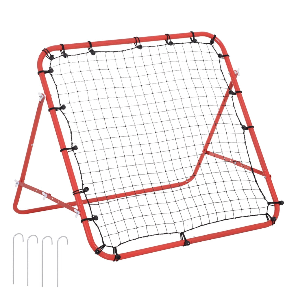 Rete da calcio con parete di rimbalzo, 96x80x96 cm, angolo regolabile, rosso-nero, ideale per allenamento e gioco
