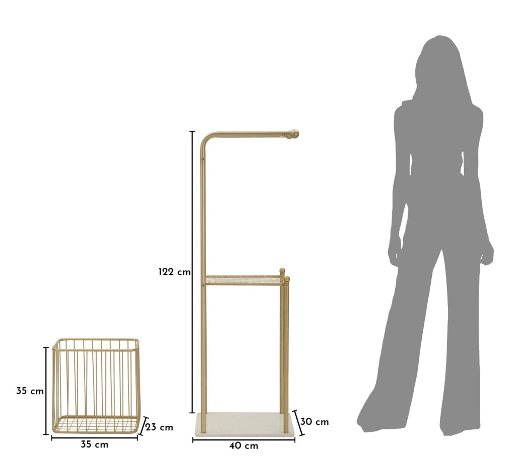 Porta Asciugamani da Terra Root 40x30x122 cm in Metallo e Marmo Artificiale Oro e Bianco