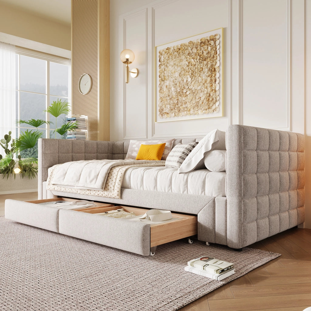 letto divano in velluto beige 90 x 200 cm