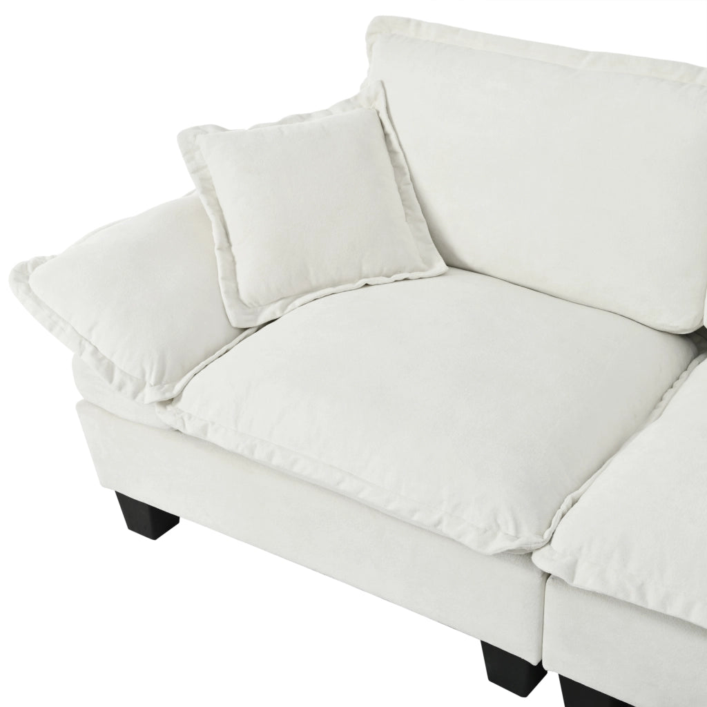 Divano 3 Posti in Ciniglia con Braccioli Curvi; Design Compatto; Beige