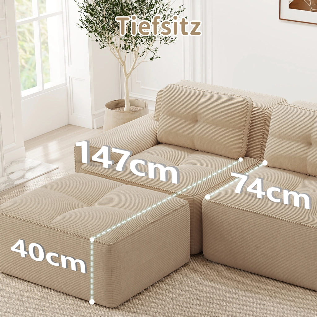 Sof¨¤ modulare senza ossa - Zephmum - 4 posti, design antiscivolo, velluto a coste beige
