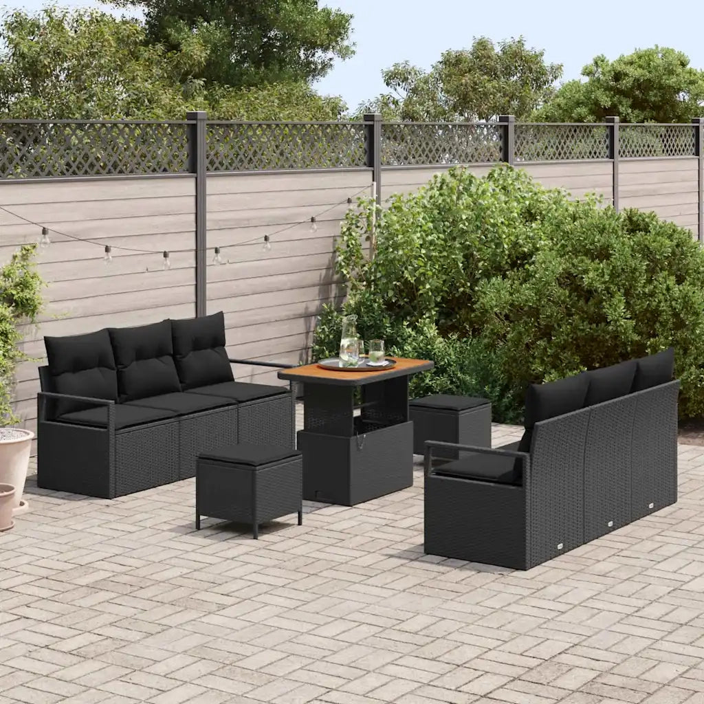Set Divano da Giardino con archiviazione 9 pcs Nero Poly Rattan 3364429