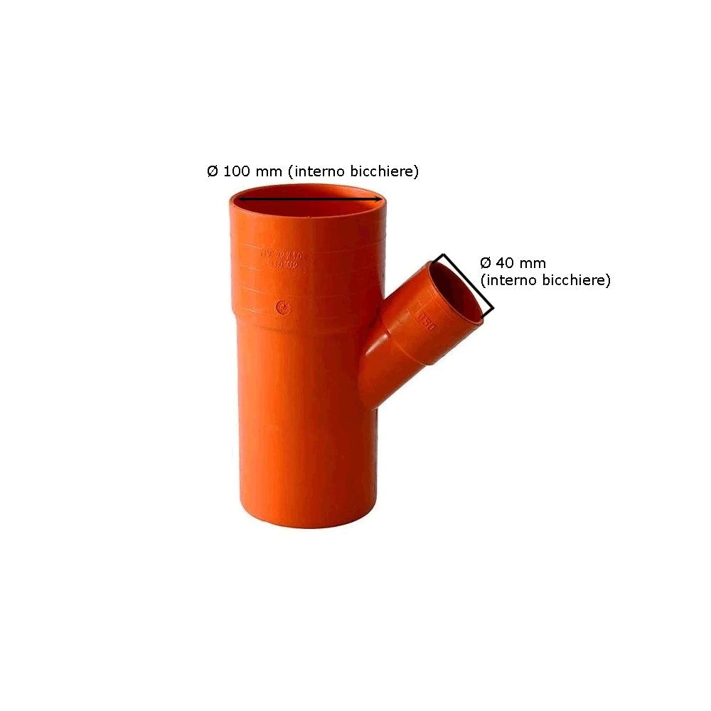 Derivazione ridotta 45° in pvc : Diametro - 100x40