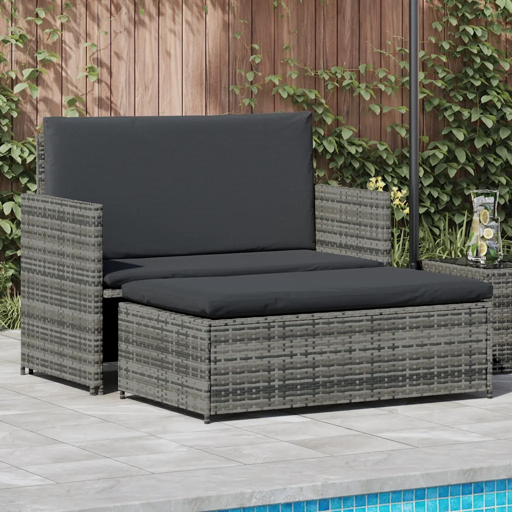 Set Divani da Giardino 2 pz con Cuscini in Polyrattan Grigio